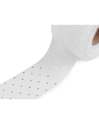 Tylová stuha so striebornými bodkami šírka 40 mm - 22.5 m | Mimib