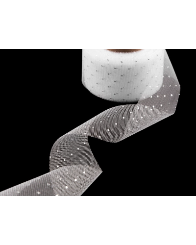 Tylová stuha so striebornými bodkami šírka 40 mm - 22.5 m | Mimib
