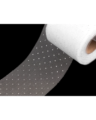 Tylová stuha so striebornými bodkami šírka 75 mm - 22.5 m | Mimib