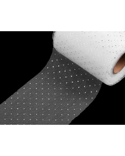 Tylová stuha so striebornými bodkami šírka 10 cm - 22.5 m | Mimib