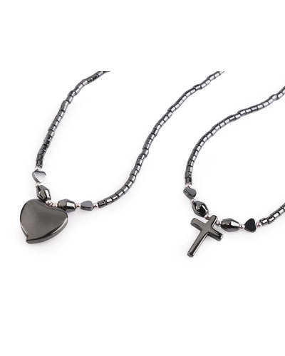 Náhrdelník hematitový srdce, krížik - 1 ks | Mimib
