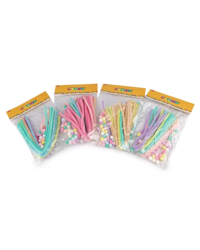 Kreatívna sada chlpaté drôtiky a brmbolce pastelové - 1 sada | Mimib