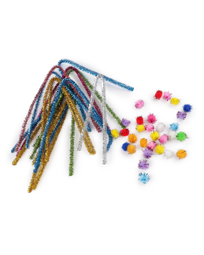 Kreatívna sada chlpaté drôtiky a brmbolce s lurexom - 1 sada | Mimib