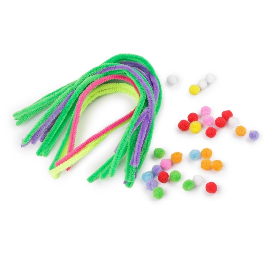 Kreatívna sada chlpaté drôtiky a brmbolce neónové - 1 sada | Mimib