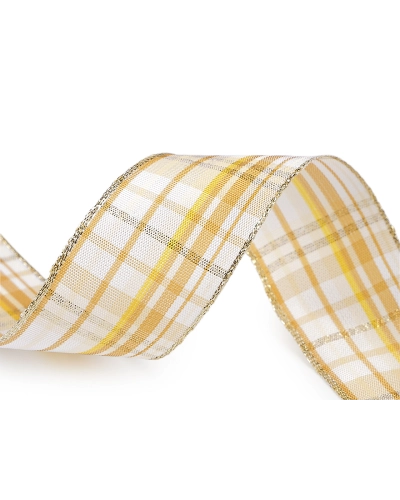Károvaná stuha s lurexom a drôtom šírka 40 mm - 25 m | Mimib