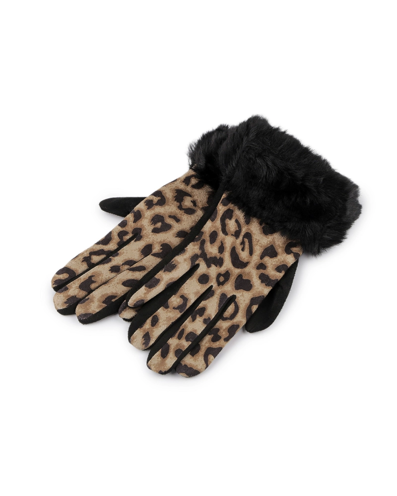 Dámske rukavice s kožušinou tiger, dotykové - 1 pár | Mimib