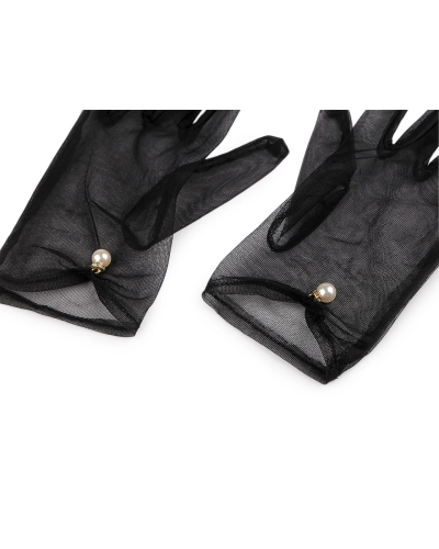 Spoločenské rukavice tylové s perlou - 1 pár | Mimib