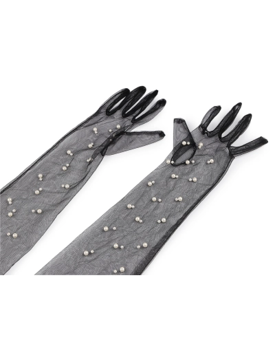 Dlhé spoločenské rukavice tylové s perlami - 1 pár | Mimib