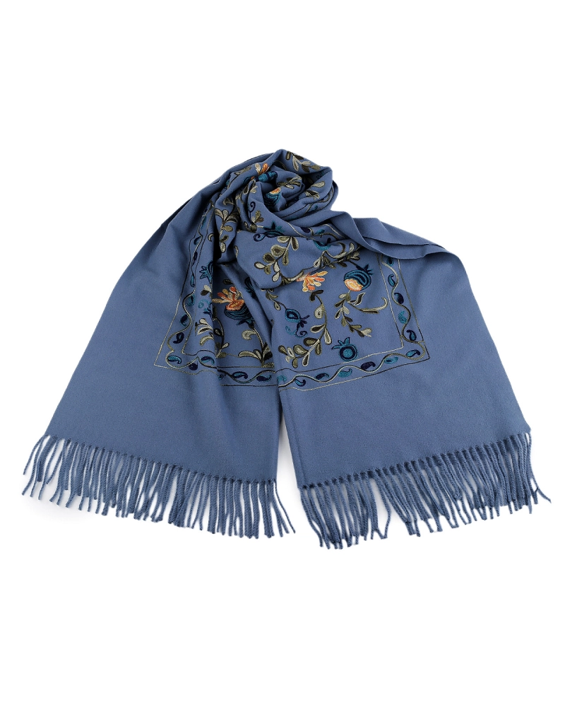 Veľká teplá šatka / pléd vyšívaná so strapcami, typu kašmír 70x180 cm - 1 ks | Mimib