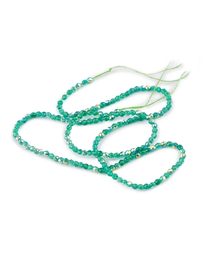 Sklenené korálky brúsené ohňovky 2 mm s AB efektom, na šnúrke - 1 sáčok | Mimib