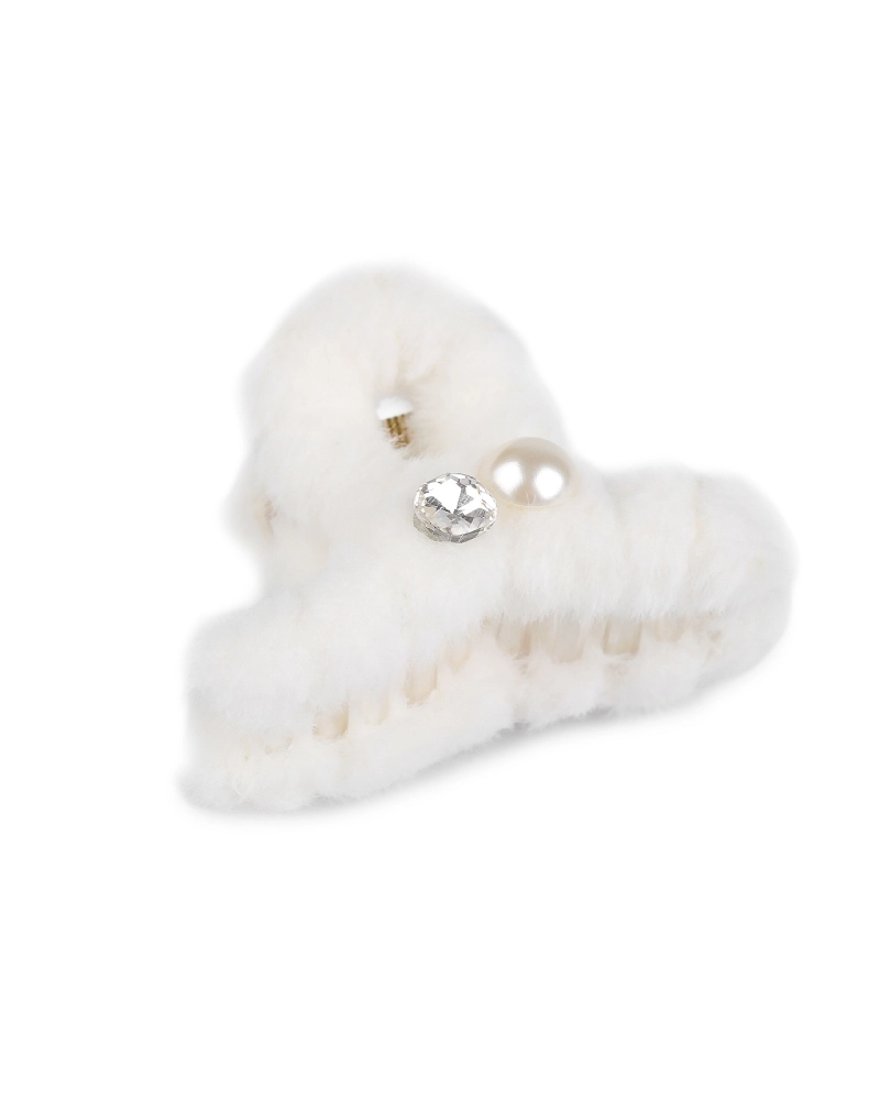 Štipec do vlasov kožušinový s perlou a brúseným kameňom - 1 ks | Mimib