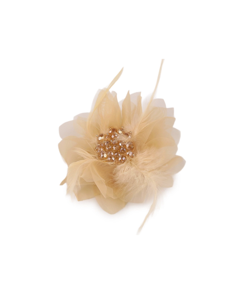 Brošňa so sklenenými brúsenými korálikmi a perím - 1 ks | Mimib