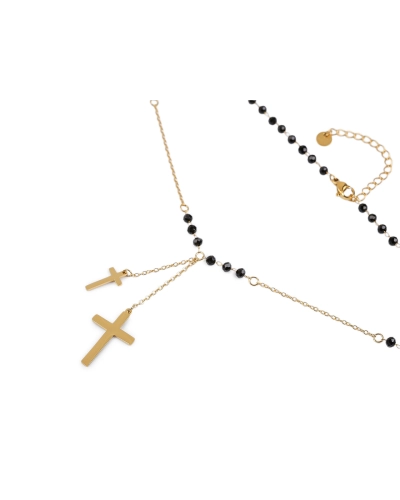 Náhrdelník z nerezovej ocele krížik s brúsenými korálikmi - 1 ks | Mimib