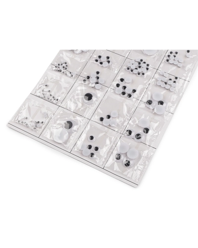 Plastové oči na nalepenie s pohyblivou šošovkou, mix veľkostí - 20 sáčok | Mimib