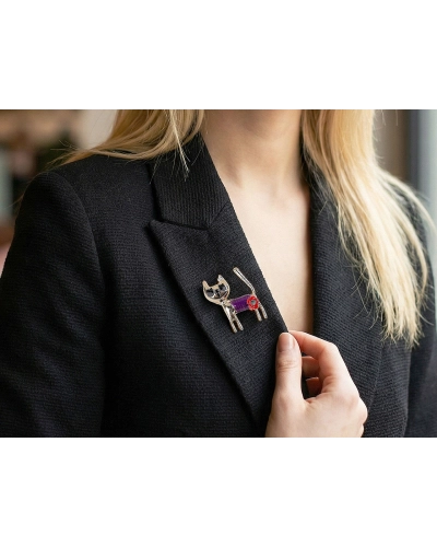 Brošňa s brúsenými kamienkami mačka - 1 ks | Mimib