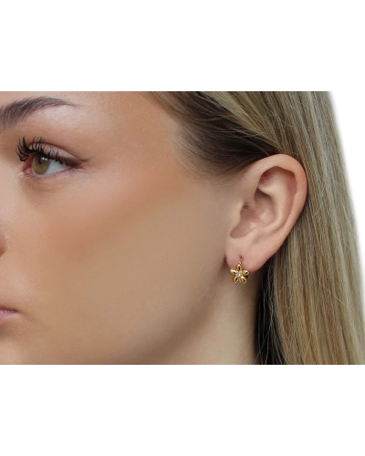 Náušnice z nerezovej ocele krúžky, kvet s brúseným kamienkom - 1 pár | Mimib