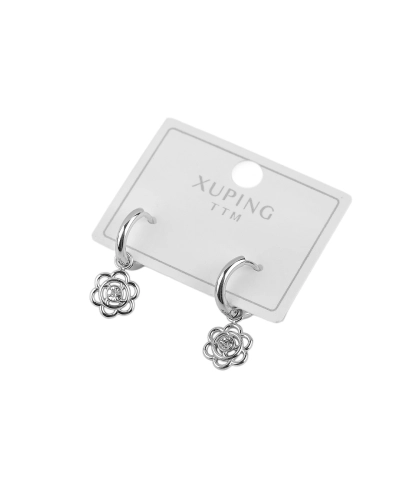 Náušnice z nerezovej ocele krúžky, kvet s brúseným kamienkom - 1 pár | Mimib