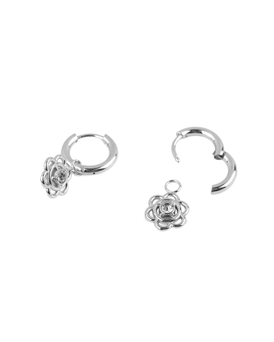 Náušnice z nerezovej ocele krúžky, kvet s brúseným kamienkom - 1 pár | Mimib