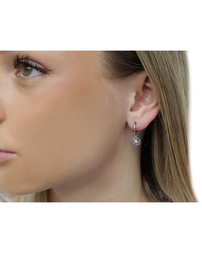 Náušnice z nerezovej ocele krúžky, kvet s brúseným kamienkom - 1 pár | Mimib