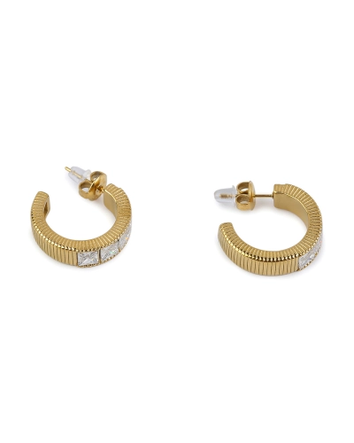 Náušnice z nerezovej ocele s brúsenými kamienkami kruhy - 1 pár | Mimib