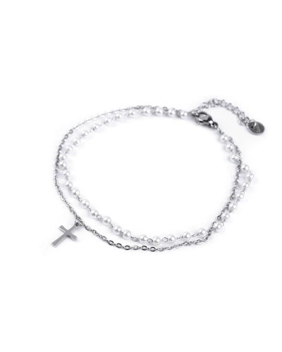 Náramek na kotník z nerezové oceli s perlami a přívěskem - 1 ks | Mimib