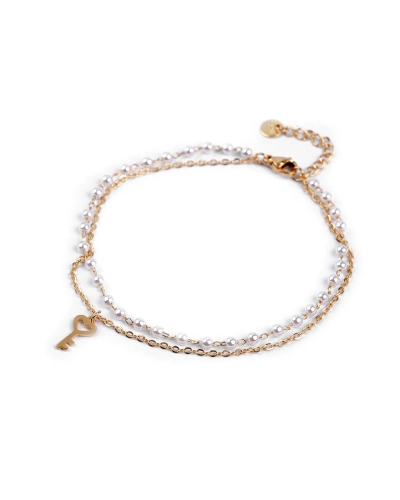 Náramek na kotník z nerezové oceli s perlami a přívěskem - 1 ks | Mimib