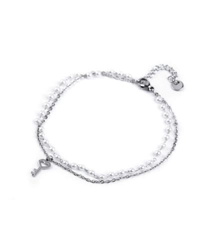 Náramek na kotník z nerezové oceli s perlami a přívěskem - 1 ks | Mimib