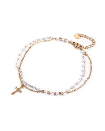 Náramek na kotník z nerezové oceli s perlami a přívěskem - 1 ks | Mimib