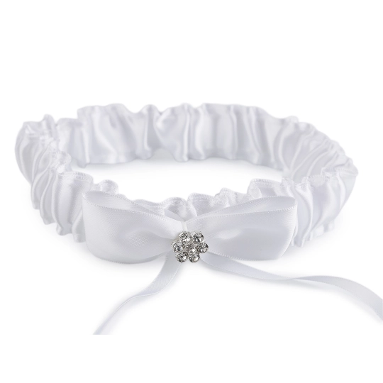 Svadobný podväzok saténový s mašľou a štrasovým kvetom - 1 ks | Mimib