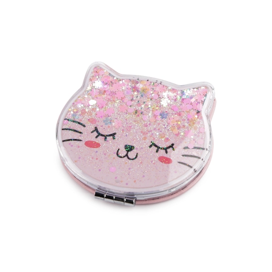 Kozmetické zrkadlo s tekutými glitrami mačka - 1 ks | Mimib