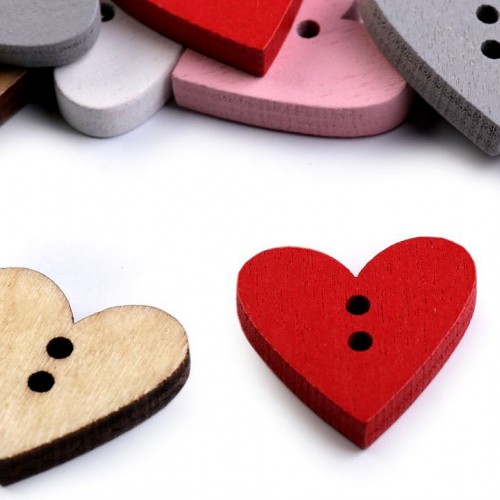 Dřevěný dekorační knoflík srdce10 - 10ks