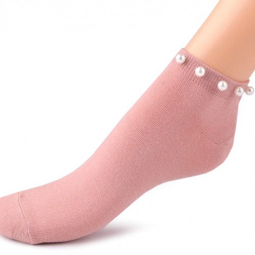 Dámské bavlněné ponožky kotníkové s perlami 3pár