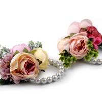 Perlový náramek svatební pro družičky s květy 1ks