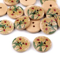 Dřevěný dekorační knoflík malované květy10 - 10ks