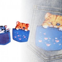 Textilní aplikace / nášivka kočka v kapsičce2 - 2ks