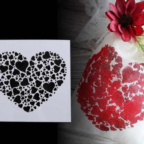 Plastová šablona srdce, květy, nápisy, ornamenty 13x13 cm 5ks