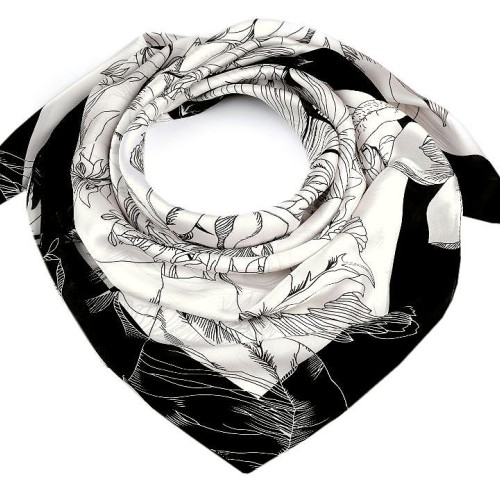 Saténový šátek květy 90x90 cm 1ks