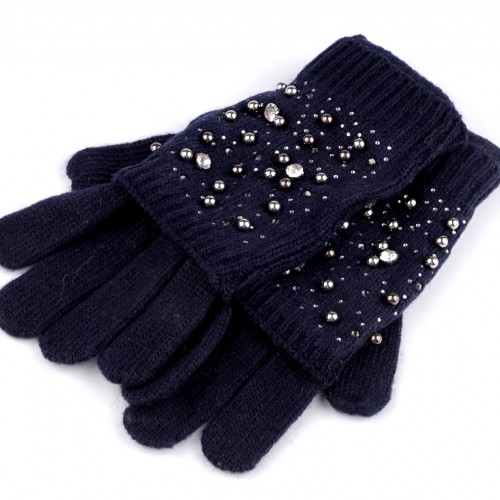 Dámské vlněné rukavice s perlami a kamínky 
