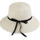 Dámský letní klobouk / slamák se sametovou mašlí a perlami 1ks