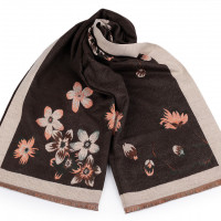 Šátek / šála typu kašmír s třásněmi, květy 65x190 cm 1ks