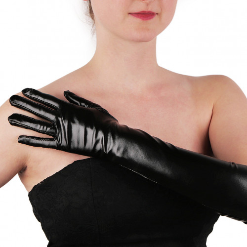 Dlouhé společenské rukavice imitace latexu 1pár