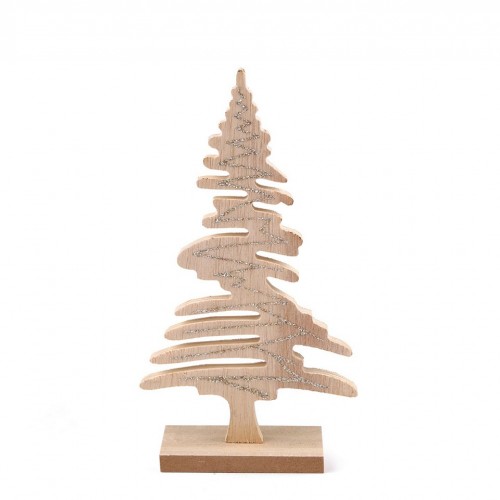 Dřevěný vánoční stromeček s glitry 1ks