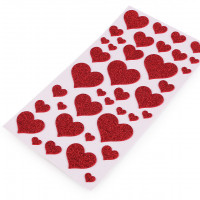 Samolepicí pěnová guma Moosgummi srdce s glitry - mix velikostí 1karta