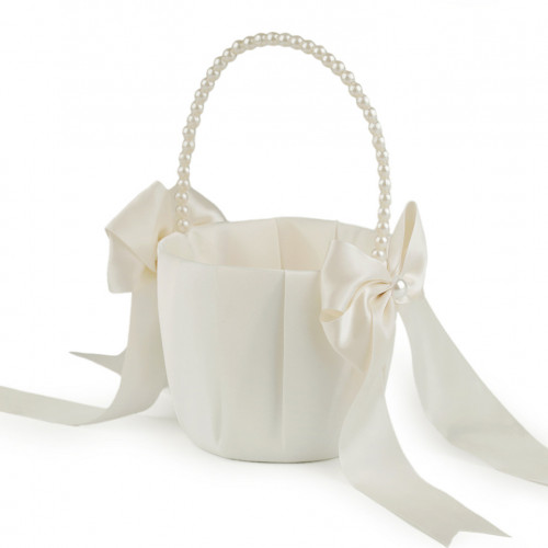 Svatební saténový košíček pro družičky, s perlami 1ks